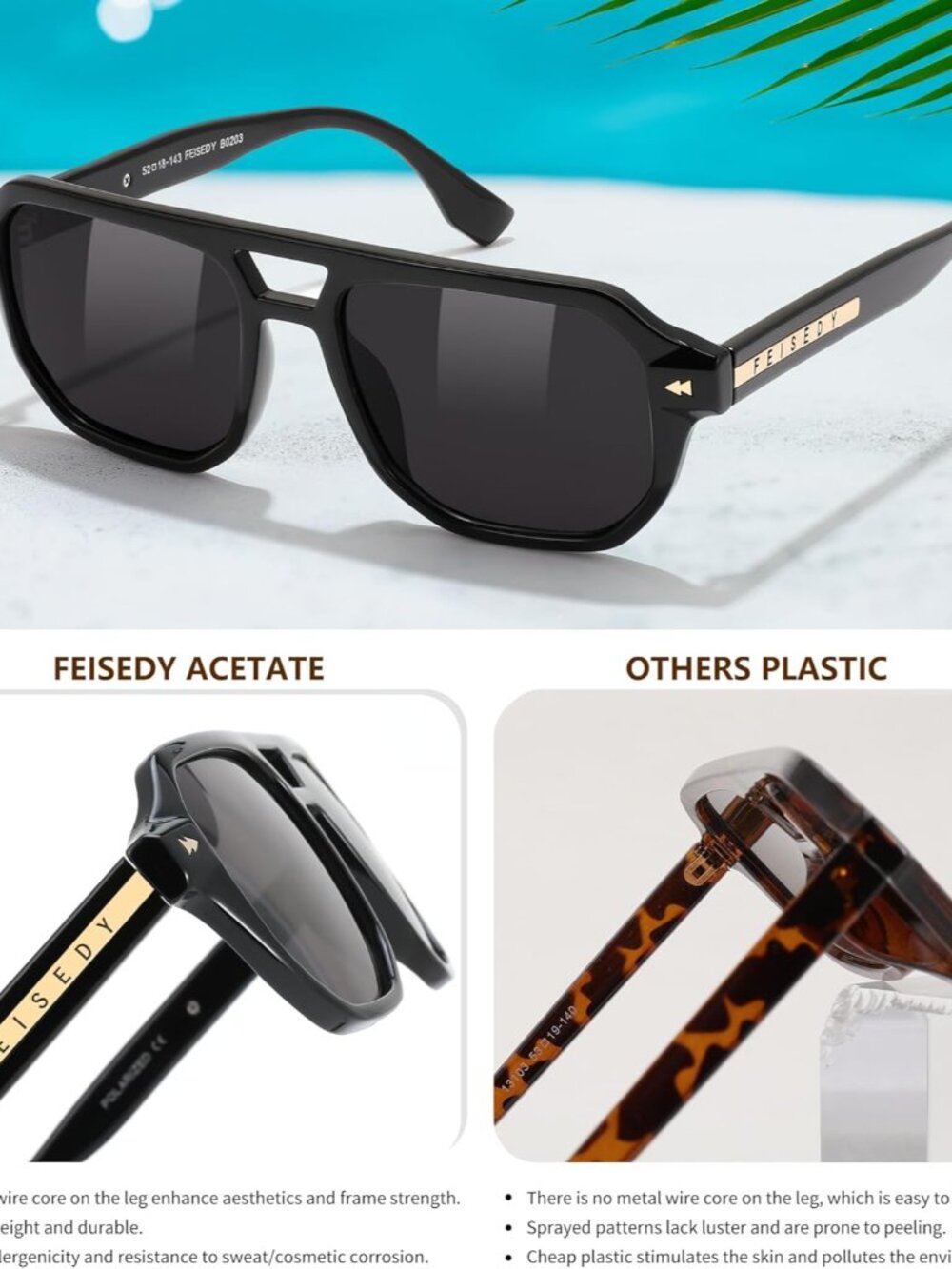 Polarized Aviator Sunglasses Men Women, Retro 70s Style Design - UV400 Protectio - Picture 8 of 9